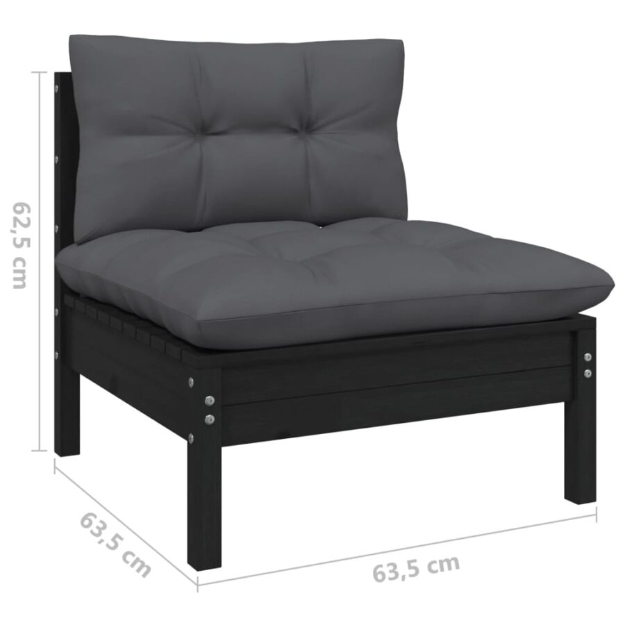10-delige Loungeset met kussens grenenhout zwart - Afbeelding 7