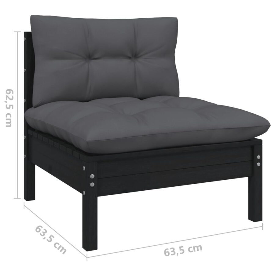10-delige Loungeset met kussens grenenhout zwart - Afbeelding 6