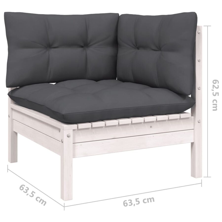 10-delige Loungeset met kussens grenenhout wit - Afbeelding 7