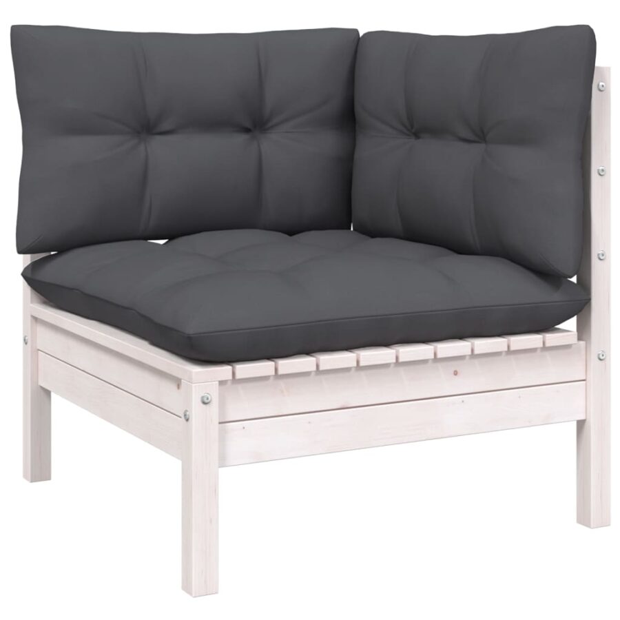 10-delige Loungeset met kussens grenenhout wit - Afbeelding 4
