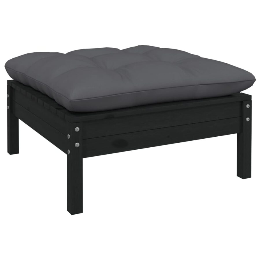 11-delige Loungeset met kussens grenenhout zwart - Afbeelding 6