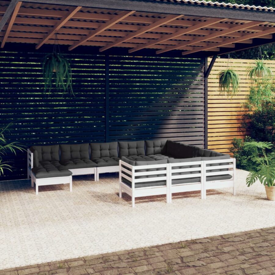 11-delige Loungeset met kussens grenenhout wit
