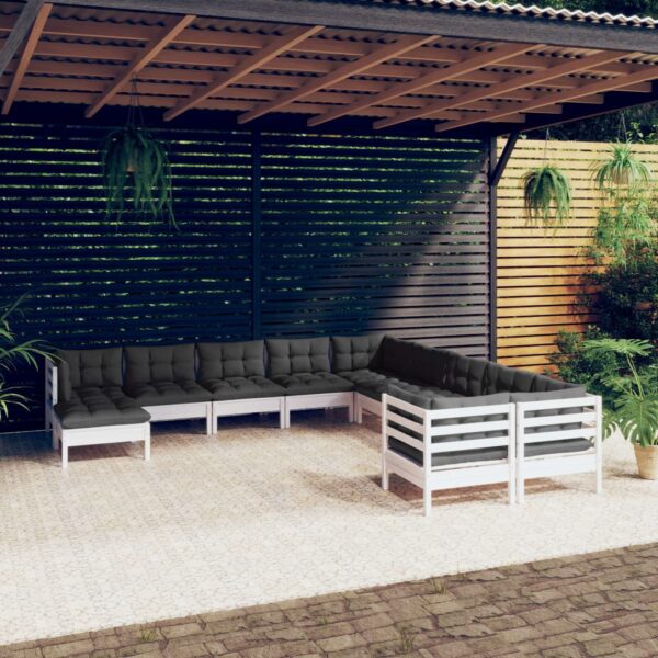 11-delige Loungeset met kussens grenenhout wit
