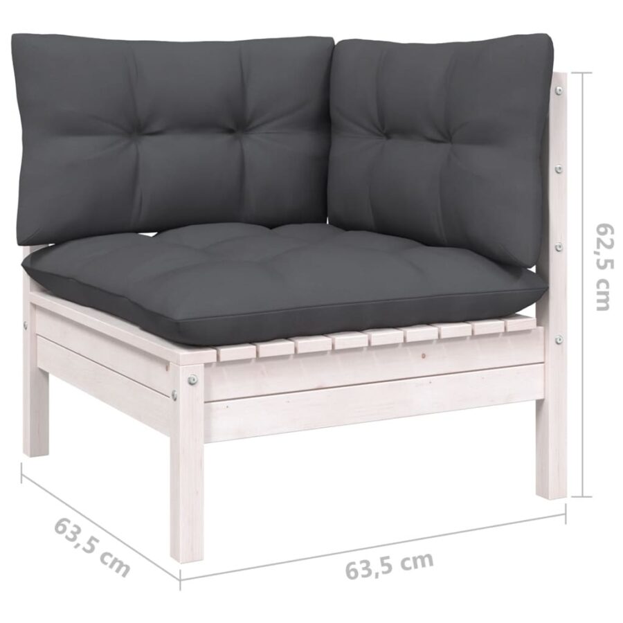 12-delige Loungeset met kussens massief grenenhout wit - Afbeelding 9