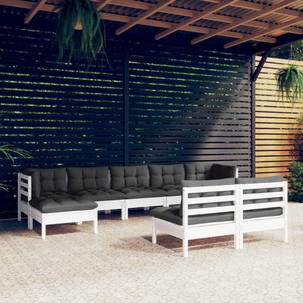9-delige Loungeset met kussens grenenhout wit
