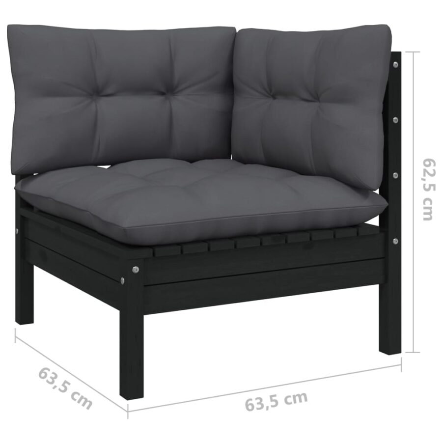 10-delige Loungeset met kussens massief grenenhout zwart - Afbeelding 6