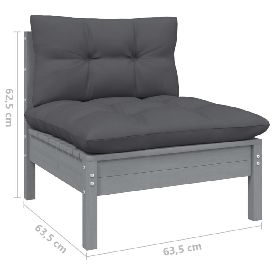 11-delige Loungeset met kussens massief grenenhout grijs - Afbeelding 9