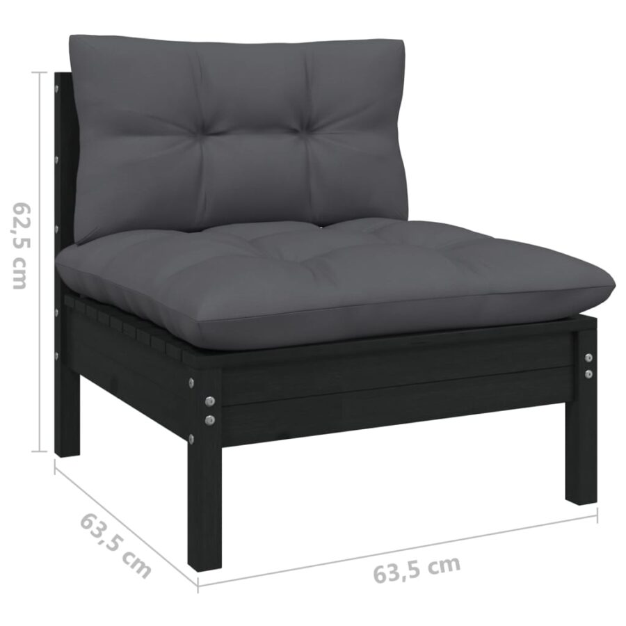 10-delige Loungeset met kussens massief grenenhout zwart - Afbeelding 9