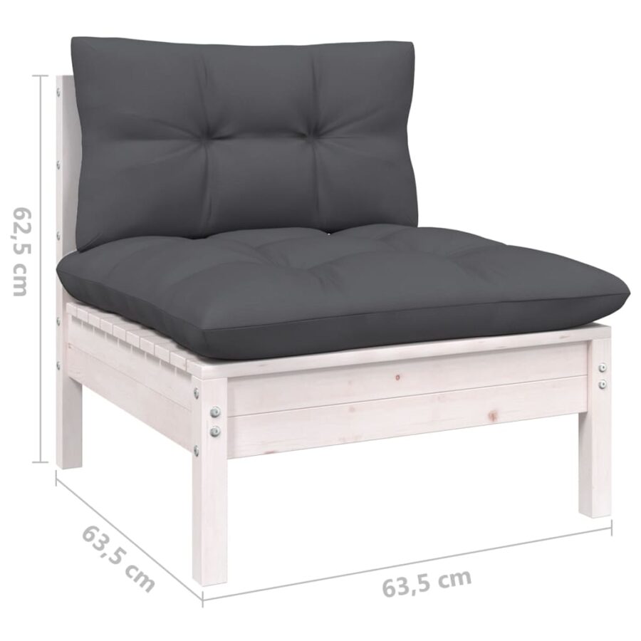 10-delige Loungeset met kussens massief grenenhout wit - Afbeelding 8