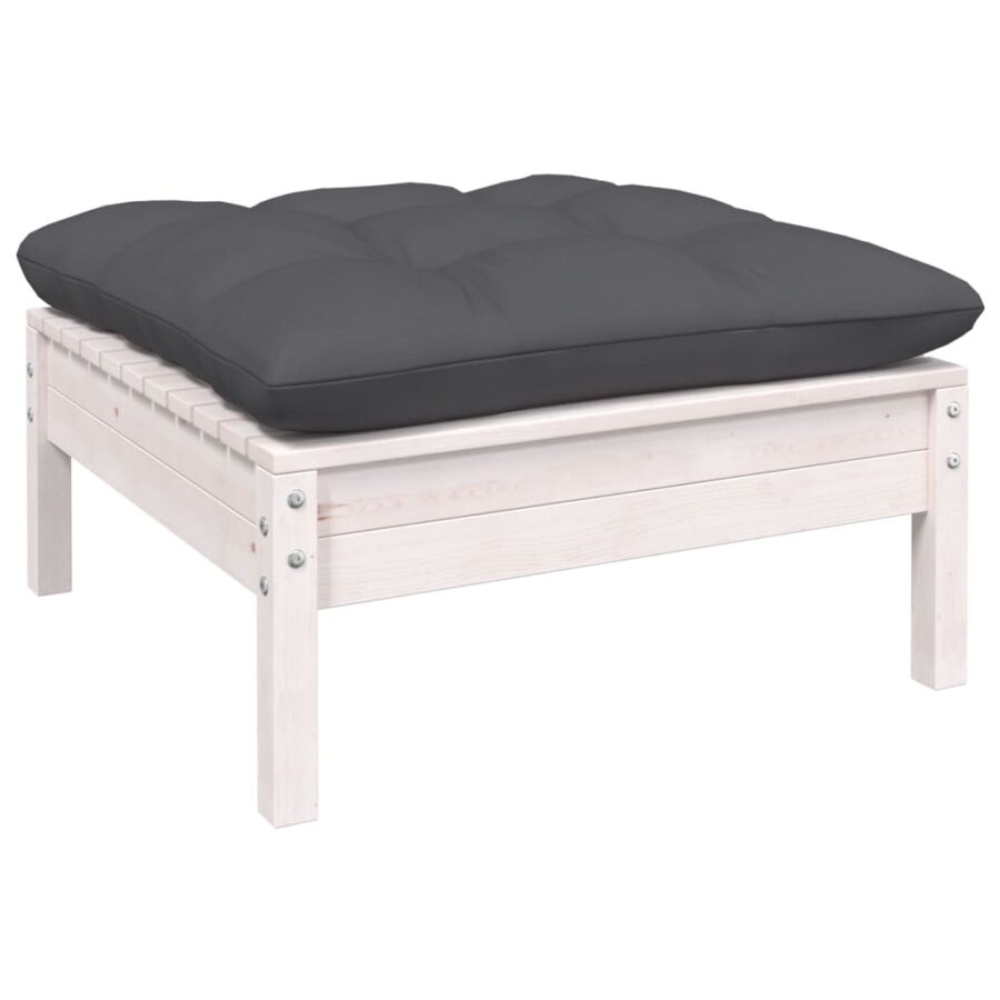 10-delige Loungeset met kussens grenenhout wit - Afbeelding 6