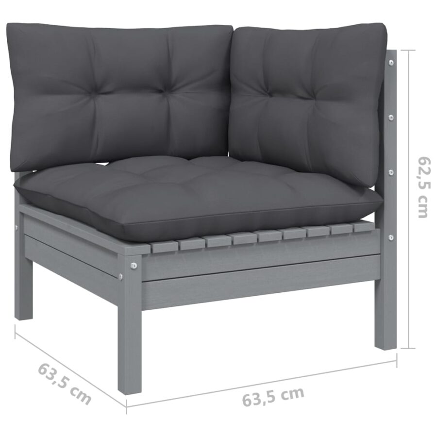 10-delige Loungeset met kussens grenenhout grijs - Afbeelding 6