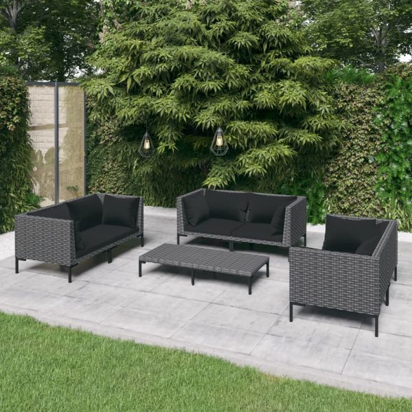 7-delige Loungeset met kussens poly rattan donkergrijs