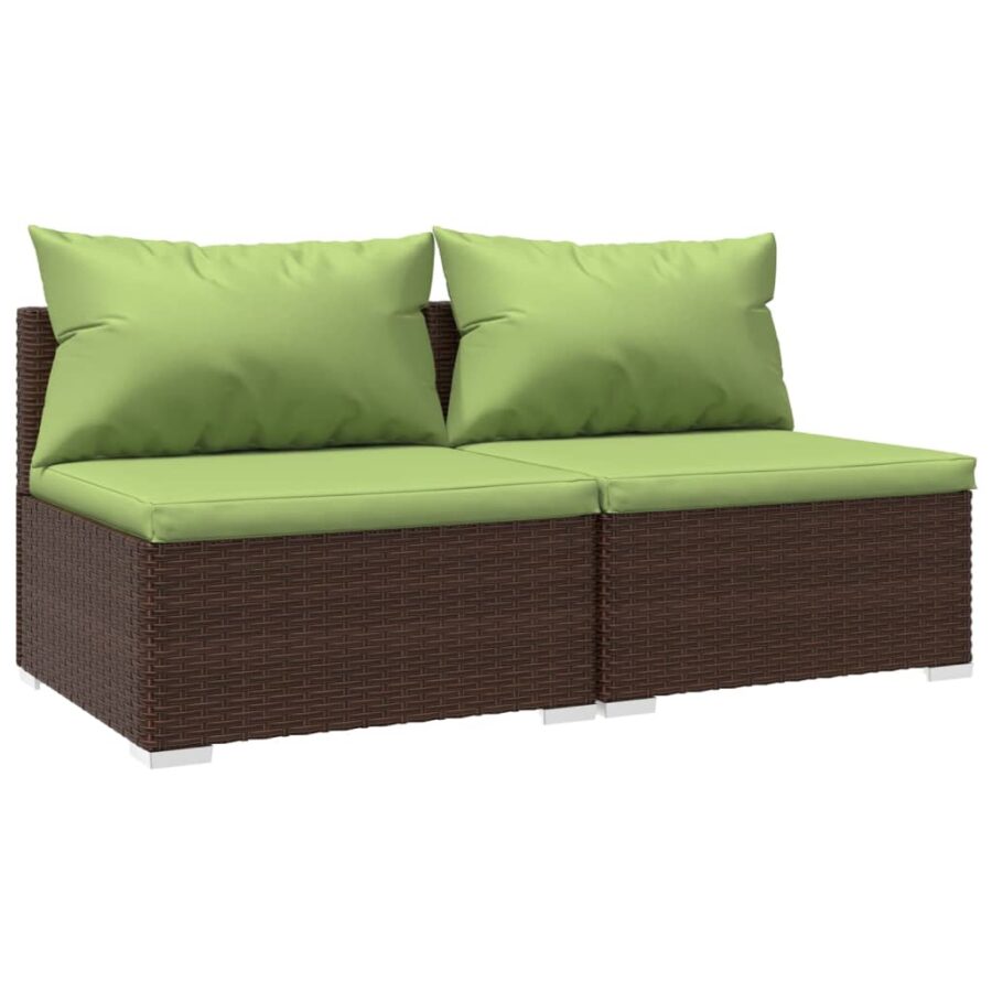 2-delige Loungeset met kussens poly rattan bruin - Afbeelding 2