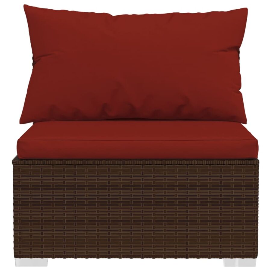 3-delige Loungeset met kussens poly rattan bruin - Afbeelding 4