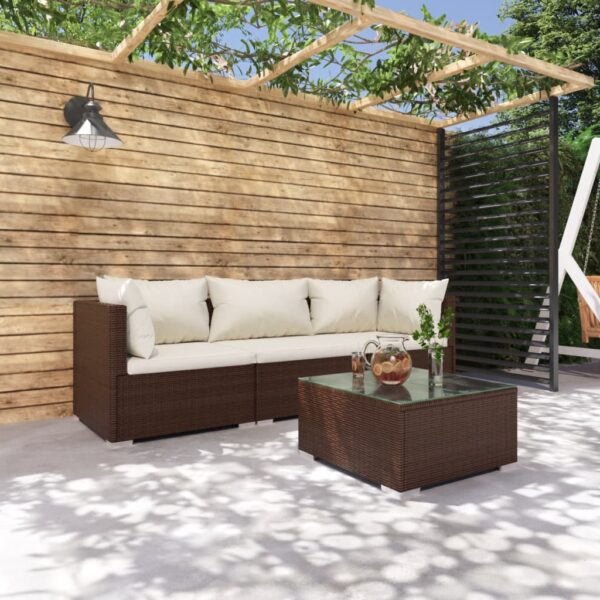 4-delige Loungeset met kussens poly rattan bruin