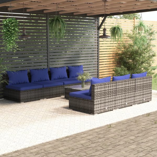 8-delige Loungeset met kussens poly rattan grijs