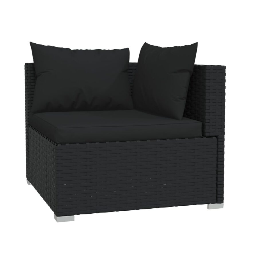 4-delige Loungeset met kussens poly rattan zwart - Afbeelding 3