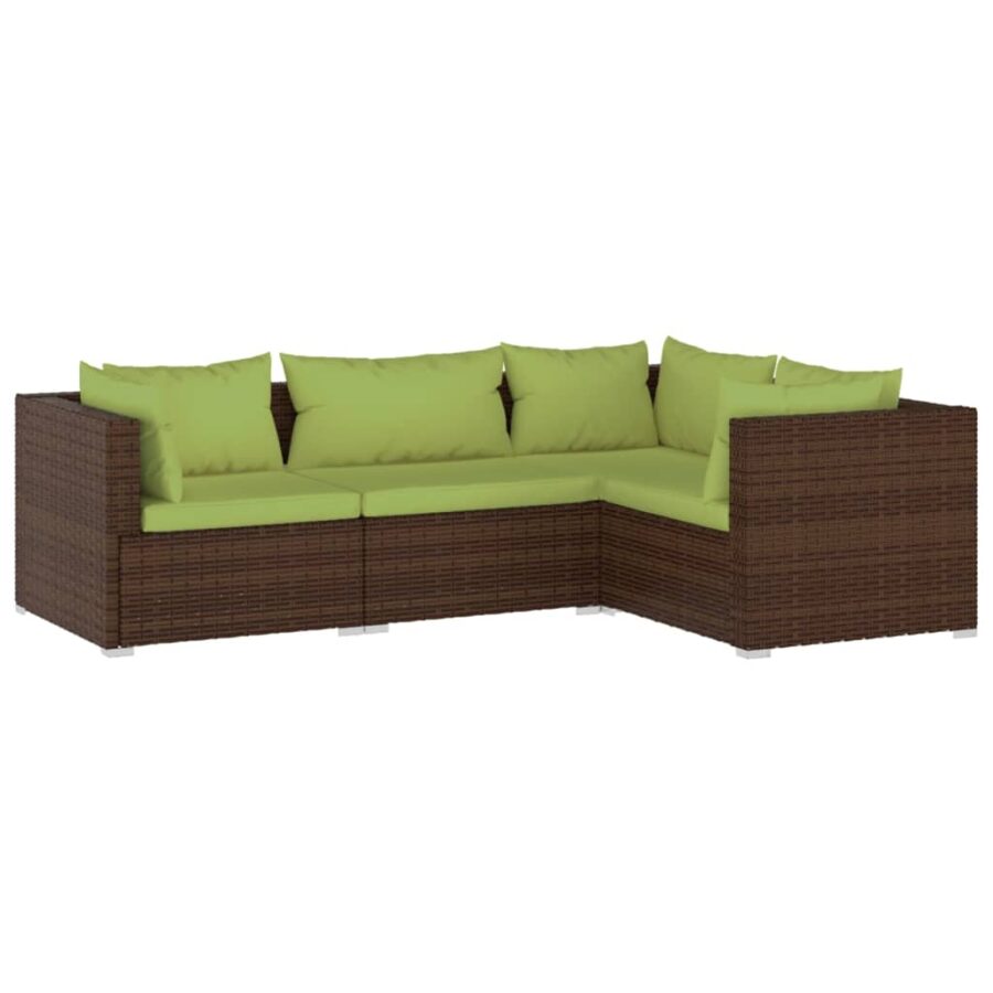 4-delige Loungeset met kussens poly rattan bruin - Afbeelding 2