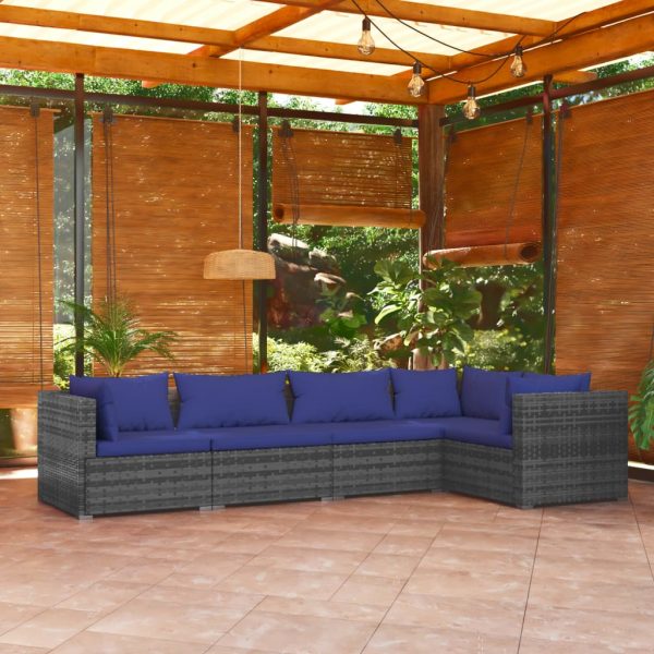 5-delige Loungeset met kussens poly rattan grijs