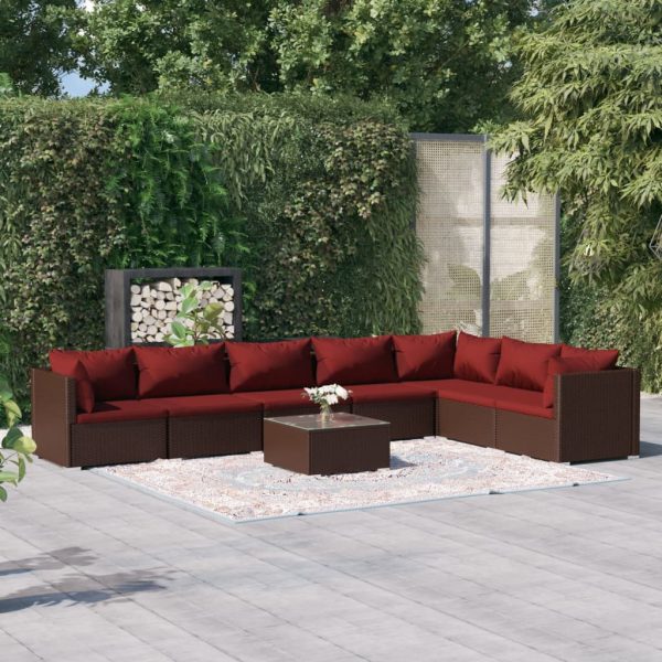 8-delige Loungeset met kussens poly rattan bruin