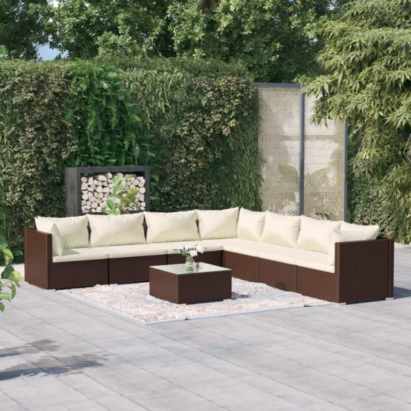 8-delige Loungeset met kussens poly rattan bruin