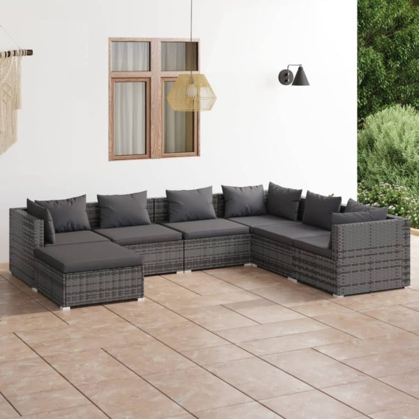 7-delige Loungeset met kussens poly rattan grijs