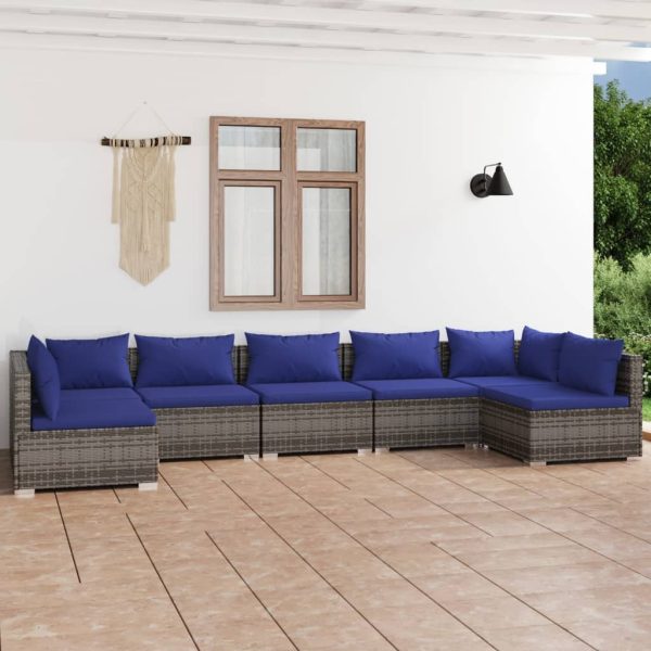 7-delige Loungeset met kussens poly rattan grijs