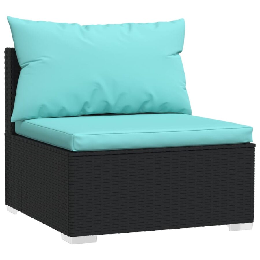 10-delige Loungeset met kussens poly rattan zwart - Afbeelding 6