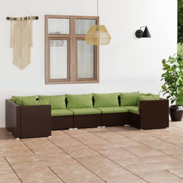 7-delige Loungeset met kussens poly rattan bruin