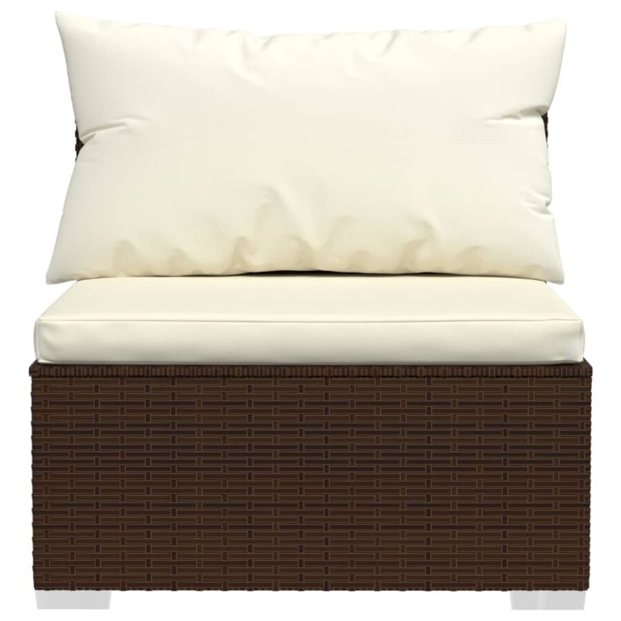 12-delige Loungeset met kussens poly rattan bruin - Afbeelding 4