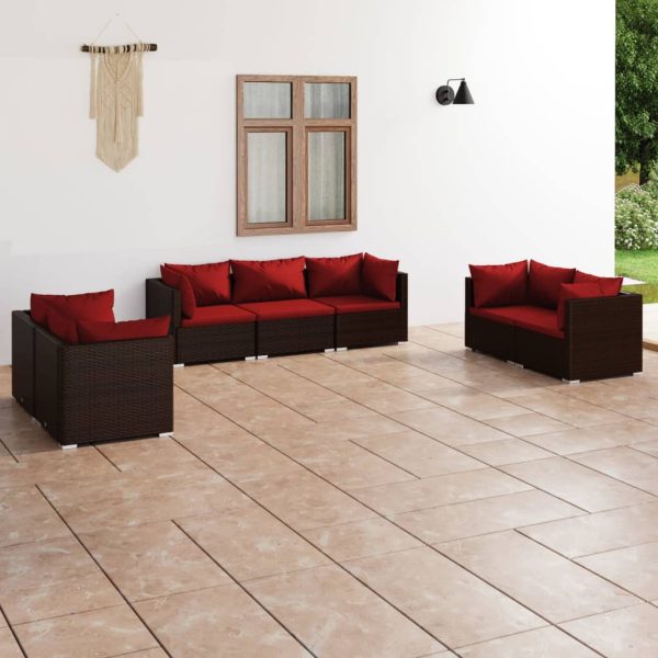 7-delige Loungeset met kussens poly rattan bruin