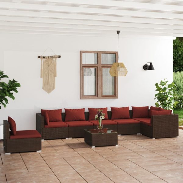 8-delige Loungeset met kussens poly rattan bruin