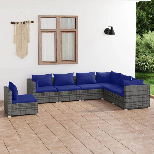 7-delige Loungeset met kussens poly rattan grijs