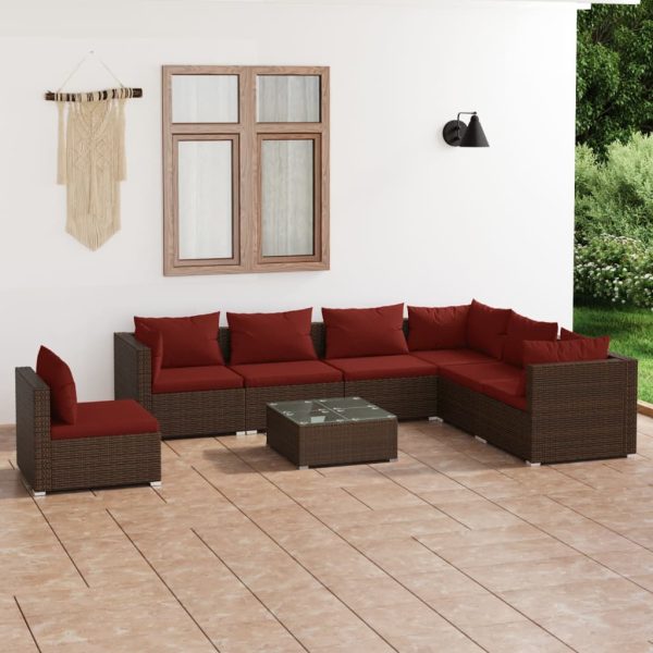 8-delige Loungeset met kussens poly rattan bruin