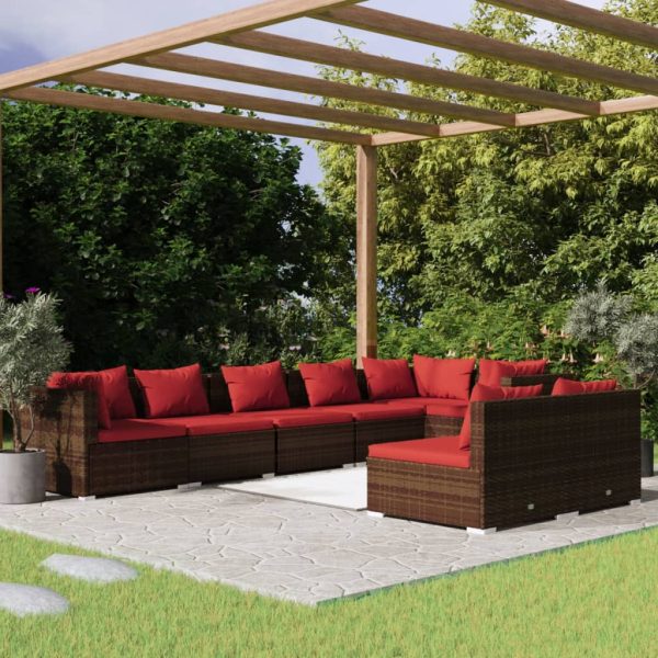 8-delige Loungeset met kussens poly rattan bruin
