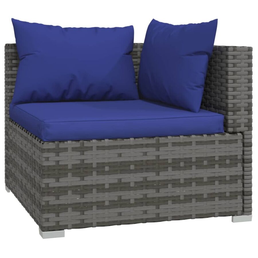 11-delige Loungeset met kussens poly rattan grijs - Afbeelding 3