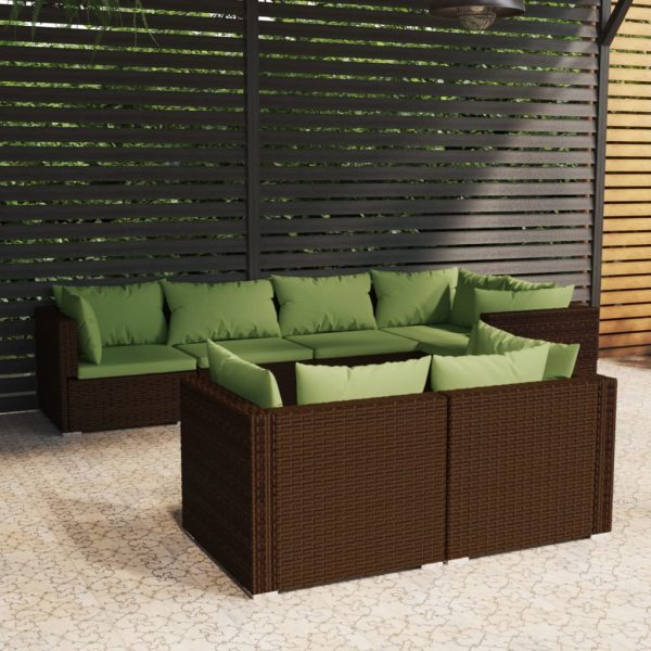 7-delige Loungeset met kussens poly rattan bruin
