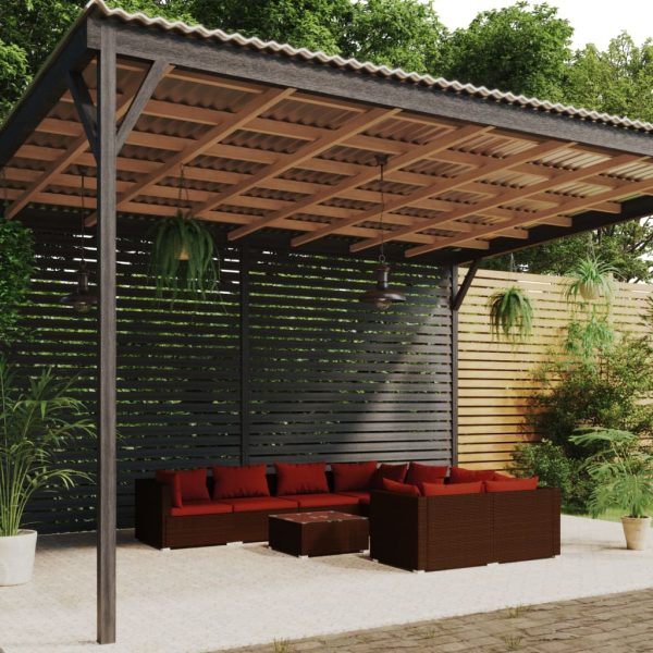 9-delige Loungeset met kussens poly rattan bruin