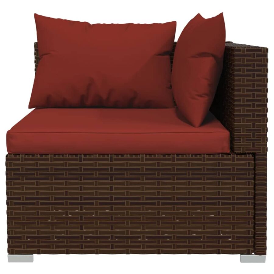 12-delige Loungeset met kussens poly rattan bruin - Afbeelding 4
