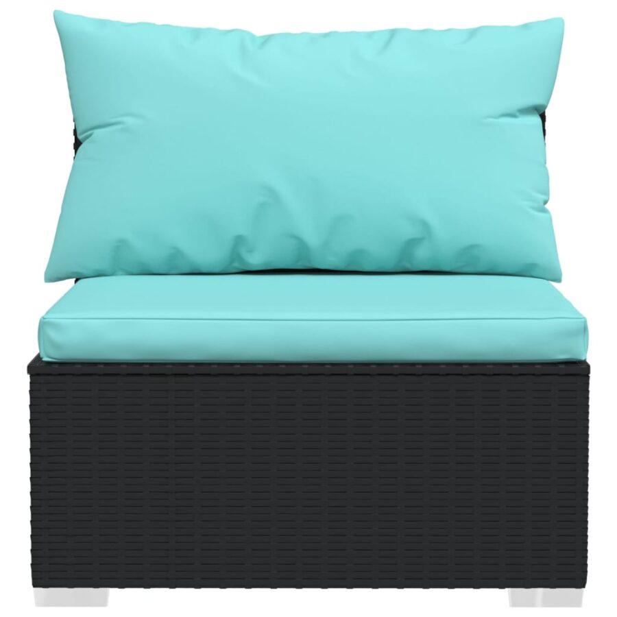 11-delige Loungeset met kussens poly rattan zwart - Afbeelding 6