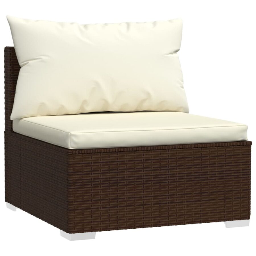 12-delige Loungeset met kussens poly rattan bruin - Afbeelding 5