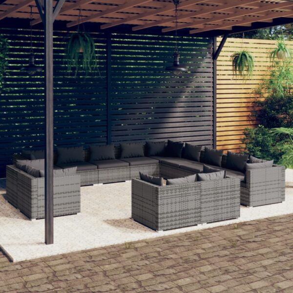 13-delige Loungeset met kussens poly rattan grijs