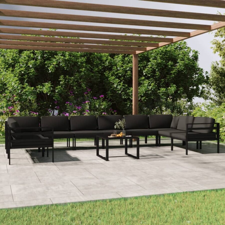 11-delige Loungeset met kussens aluminium antracietkleurig