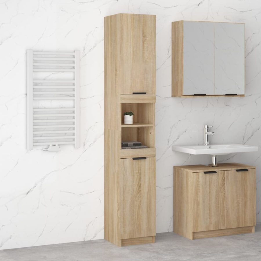 Badkamerkast 32x34x188,5 cm bewerkt hout sonoma eikenkleurig
