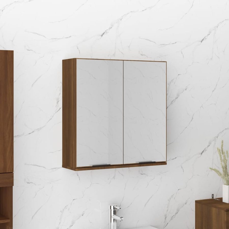 Badkamerkast met spiegel 64x20x67 cm bruin eikenkleur