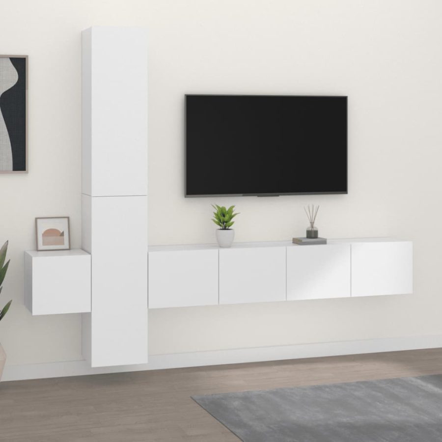 5-delige Tv-meubelset bewerkt hout wit