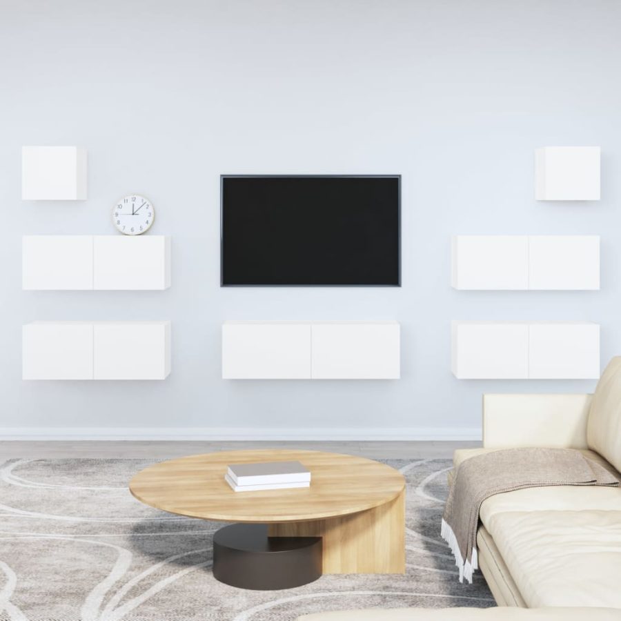 7-delige Tv-meubelset bewerkt hout wit