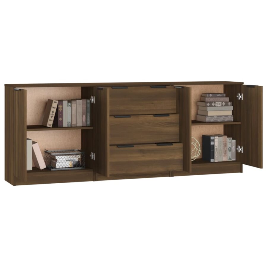 3-delige Dressoirs bewerkt hout bruin eikenkleur - Afbeelding 5