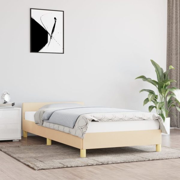 Bedframe met hoofdeinde zonder matras 90x190 cm stof crème