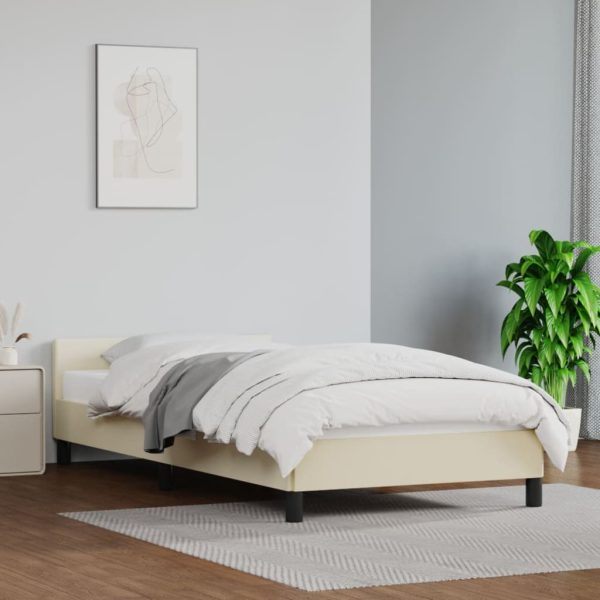 Bedframe met hoofdeinde zonder matras 100x200 cm crèmekleurig